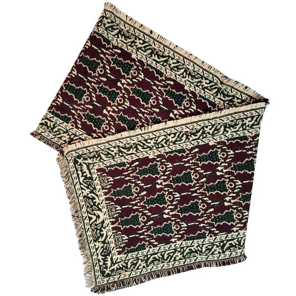 Christmas Tree Decor Table Runner Jacquard Reversible 100% Cotton Red Green 72" - Picture 2 of 6